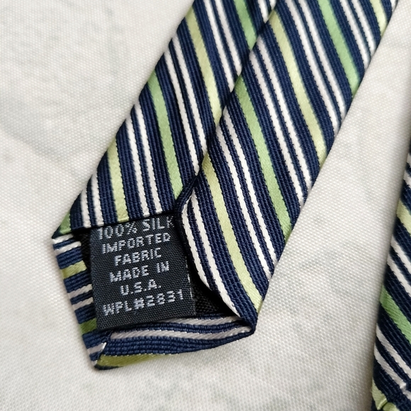 Nautica Silk Necktie Tie Blue Gray Green Stripes Preppy Made in USA - Picture 3 of 7